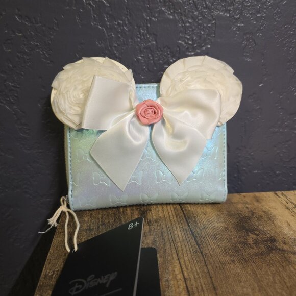 NWT Disney Loungefly Minnie Mouse Ears Blue With Ruffles and Bows Wallet - Picture 1 of 3